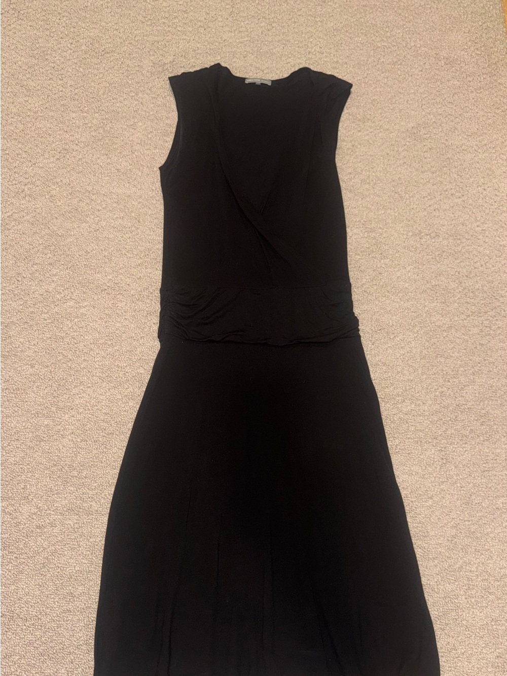 James Perse Black Sleeveless Wrap-Style Midi Dress